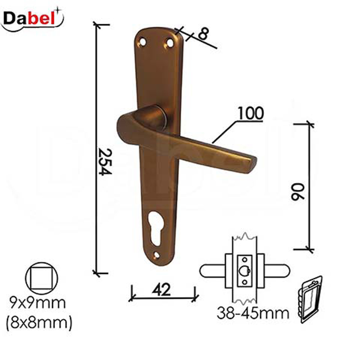 Slika Kvaka štit za vrata DABEL DOLČE-S F4 bronzana 90/42/254/8/100/9 mm cilindar 0101030